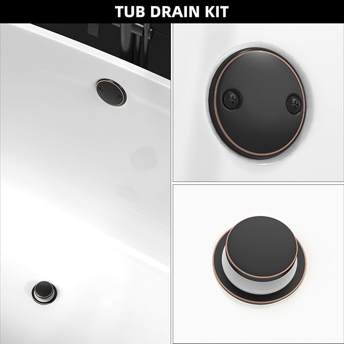 Tub Drain Kit, Tip-Toe Bathtub Drains and Overflow Kit, Bathroom Bath Tub Drain Replacement Kit, Brass Metal Tub Drain Cover, Tub Trim Set and Universal Fine/Coarse Thread-Oil Rubbed Bronze