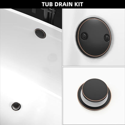 Tub Drain Kit, Tip-Toe Bathtub Drains and Overflow Kit, Bathroom Bath Tub Drain Replacement Kit, Brass Metal Tub Drain Cover, Tub Trim Set and Universal Fine/Coarse Thread-Oil Rubbed Bronze
