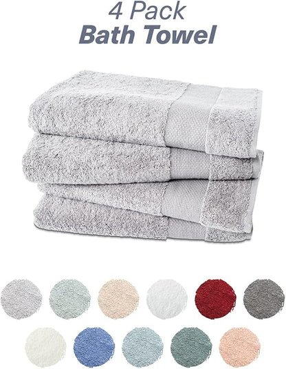 Hencely Premium Bath Towel Set of 4-28x58 Inches - High Absorbency, Quick Drying - 100% Soft Turkish Cotton Towels - Ideal for Home, Bathroom, Hotel, Spa, and Gym - Silver