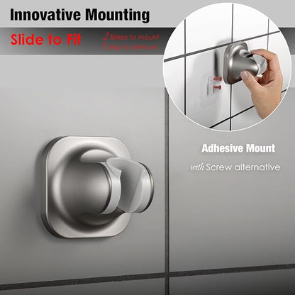 Hand held Shower Head Holder Wall Mount - Adjustable in 5 Positions - Dual Mount Option (Screw/Adhesive), Bathroom Shower sparyer Holder - Brushed Nickle