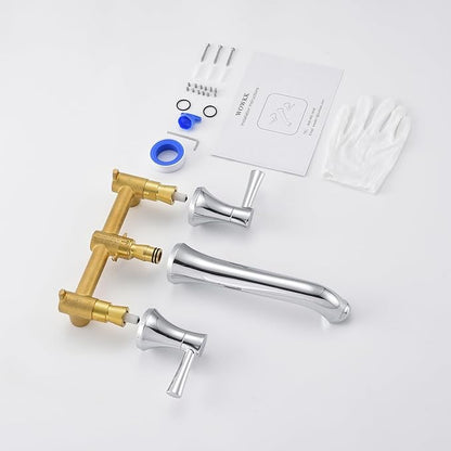 Wall Mount Tub Filler Brass Tub Faucet Chrome Bathroom Bathtub Faucets with 2 Handles