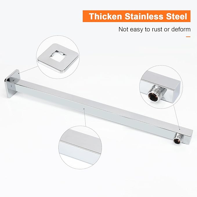 HarJue Shower Arm, Rain Shower Head Extension Extender, With Flange and Teflon Tape, Made of Thicken Stainless Steel for Bathroom Rainfall Shower (20 Inch, Chrome)