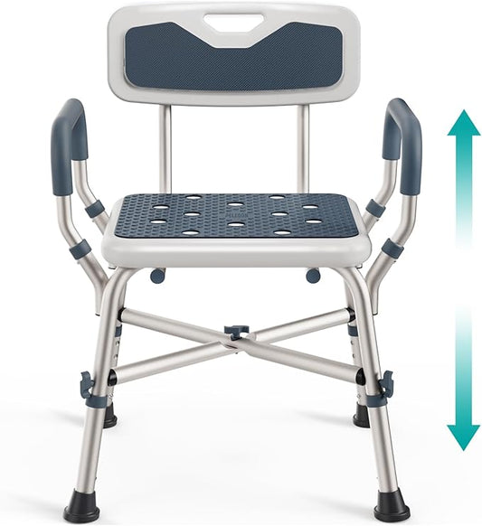 PELEGON Shower Chair for Elderly and Disabled (450lb) with Padded Armrests and Back, Adjustable Height Shower Seat, Heavy Duty Shower Chairs for Inside Shower, Handicap - Blue