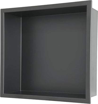 12x12 Matte Black Shower Niche - Stainless Steel Tile-Ready Bathroom Storage for Small Showers