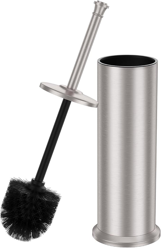 Stain Nickel Toilet Brush and Holder，Extra Long Handled Toilet Brush for Bathroom，Stainless Steel Heavy Duty Toilet Bowl Brush,Removable Inner Bowl,Deep Cleaning Dense Bristles Brush -Space Saving