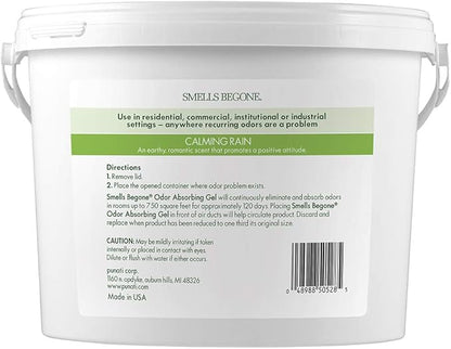 SMELLS BEGONE 1-Gallon Odor Absorber Gel - Air Freshener & Odor Eliminator for Homes, Garages & Commercial Buildings - Industrial Size - Calming Rain Scent