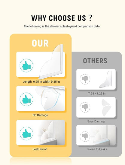 2 Pack Large Shower Splash Guard Kit, Upgrade 9.25 x 9.25 Bathtub Shower Water Splash Guards, Self-Adhesive Shower Guards to Keep Water in Shower, Shower Water Blocker from Splashing Out