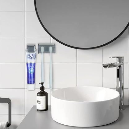 Toothbrush Holder Wall Mounted with Cover for Bathroom, 2 Slots Toothbrush Storage Organizer for Shower, Self Adhesive Toothbrush Hanger with Toothpaste Clip