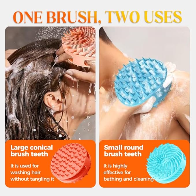 2 in 1 Silicone Body Scrubber & Scalp Scrubber, 2026 Upgrade Handheld Shower Scrubber for Body and Head, Cleansing Skin Brush Gentle Exfoliating and Stress Relax Hair Growth (3 Color)