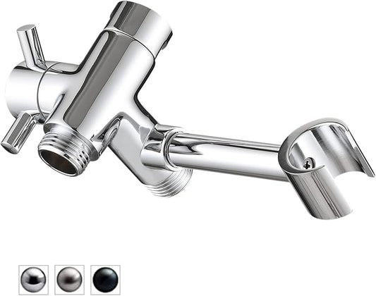 PDPBath Solid Brass Shower Arm 3 Way Shower Diverter Valve for Hand Held Showerhead and Fixed Spray Head, G1/2 Universal Connection - Chrome