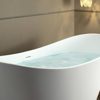 WOODBRIDGE 59 in. x 29.13 in. Stone Resin Luxury Contemporary Solid Surface Freestanding Bathtub in Matte White