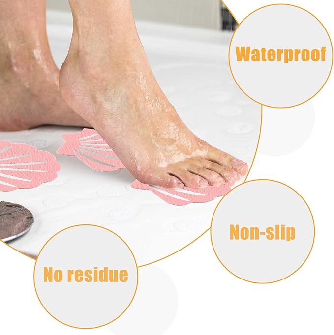 Bathtub Stickers Non Slip, Shell Shaped Tubs Safety Shower Treads, Adhesive Sticker for Bathroom Bathtub, Shower Floor,Pink(12Pcs)