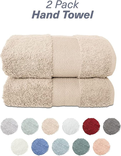 Hencely Luxury Hand Towel - Set of 2 (16x28 Inches) - Soft Turkish Cotton, Absorbent, Quick-Drying Face, Body, Kitchen, and Bathroom Towel (Hand Towels 2 Pack, Beige)