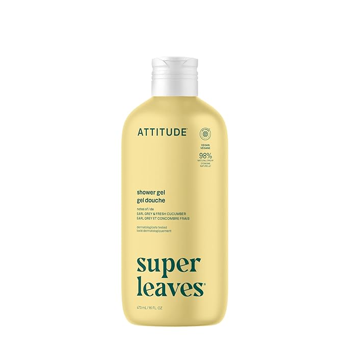 ATTITUDE Body Wash, EWG Verified Shower Gel, Dermatologically Tested, Plant and Mineral-Based, Vegan Personal Care Products, Earl Grey & Fresh Cucumber, 16 Fl Oz