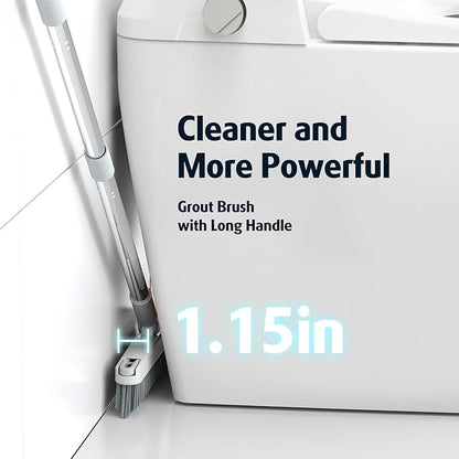 AIR U+ Grout Brush with Long Handle 180° Swivel Scrub Brush with Tweezers to Hair Clip V-Shape Grout Line Scrubber Stiff Bristles for Deep Cleaning Crevice, Tile Line, Shower, Kitchen, Corners（White）
