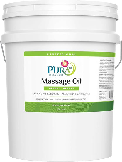 Wellness Professional Herbal Massage Oil 5 Gallon, Hypoallergenic Formula for Muscle Relief, Professional Deep Tissue, Unscented for Physical Therapy and Muscle Recovery, Hydrating, Skin Restoring