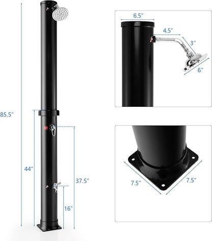 Giantex 7.2 FT 10 Gallon 2-Section Solar-Heated Outdoor Shower, Pool Shower W/Free-Rotating Shower Head, Foot Tap Spigot, Faucet, Temperature and Pressure Adjustment for Backyard, Garden, Beach Spa