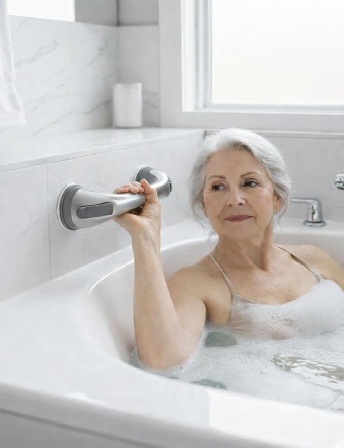 2 Pack Grab Bars for Bathtubs and Showers, Suction Grab Bar, Heavy Duty Shower Handle Removable Bath Handrails for Seniors and Elderly, Bathroom Safet