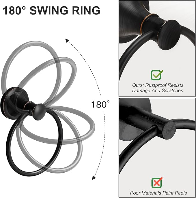 BESy Oil Rubbed Bronze Bathroom Hand Towel Ring Towel Holder, Rustproof Wall Mounted Bathroom Hardware Accessory SUS 304 Stainless Steel Towel Rack