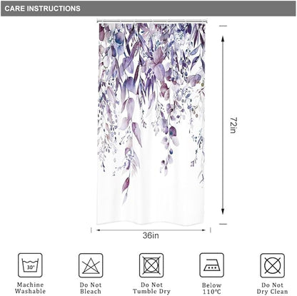 Riyidecor Small Stall Rv Narrow Single Shower Curtain for Bathroom Decor 36Wx72H Stand Up Half Purple Eucalyptus Plants Leaves Botanical Art Printed Fabric Polyester Waterproof 7 Pack Plastic
