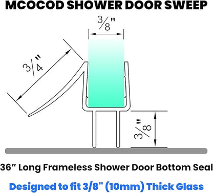 36" Shower Door Bottom Seal Strip for 3/8" (10mm) Glass – Ultra Clear Polycarbonate Shower Door Sweep, Single Pack