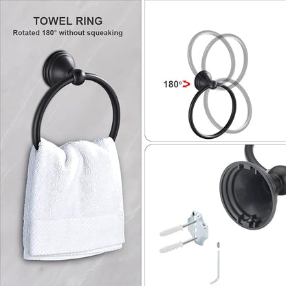 Newfun 8-Pieces Matte Black Bathroom Accessories Set Towel Racks for Bathroom - Bathroom Hardware Set, 2 * 24 Inch Towel Bar for Bathroom 2*Toilet Paper Holder 2* Towel Ring Towel Holders 2* Hook