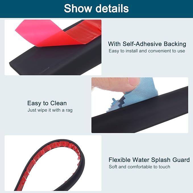 uxcell 118 Inch Collapsible Shower Barrier Stopper Water Splash Guard Blocker 118"Lx0.8"Wx0.5"H for Bathroom Kitchen Wet and Dry Separation, Black