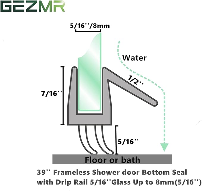2-Pack Ultra Clear Shower Door Bottom Seal (5/16'' X 39'', Polycarbonate) Frameless Glass Shower Door Sweep Seal Strip - Stop Leaks and Create a Water Barrier