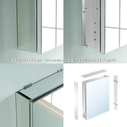 WELLFOR 36" x 30" Rectangle Medicine Cabinet Mirror, Surface Mount or Recessed Medicine Cabinet with Tempered Mirror, Anodized Chrome Aluminum Frame, Bathroom Mirror with Storage