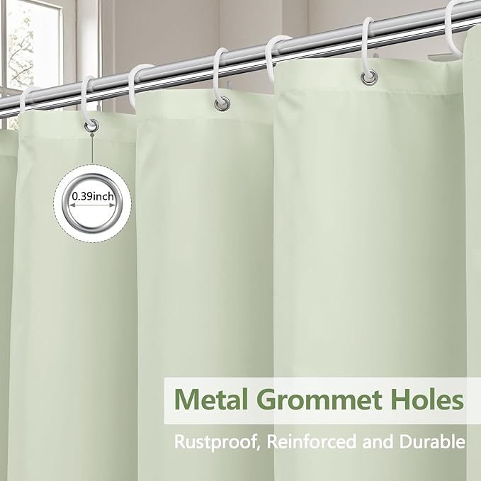Waterproof Fabric Long Shower Curtain Liner with 3 Extra-Large Magnets, 72 x 78 inch Extra Long Green Cloth Shower Liner Machine Washable, Hotel Quality Lightweight Shower Curtain for Bathroom