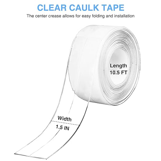 Clear Caulk Tape Self Adhesive Waterproof, Transparent Kitchen and Wall Sealing Tape, Bathroom Sealant Strip for Toilet, Bath Tub, Sink, Shower (Clear,1.5" x10.5Ft)