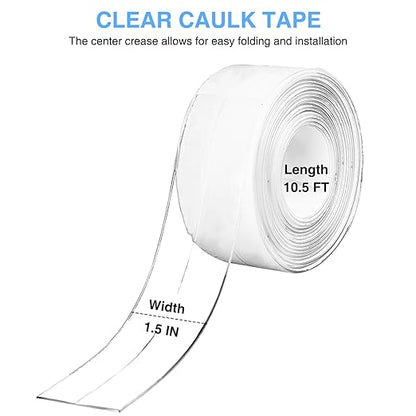 Clear Caulk Tape Self Adhesive Waterproof, Transparent Kitchen and Wall Sealing Tape, Bathroom Sealant Strip for Toilet, Bath Tub, Sink, Shower (Clear,1.5" x10.5Ft)