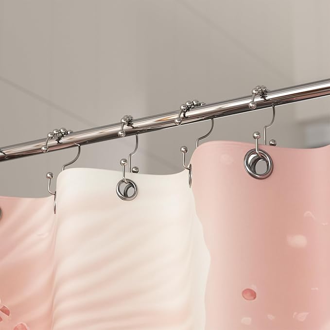 Titanker Shower Curtain Hooks Rings, Rust Resistant Metal Double Glide Shower Hooks Rings for Bathroom Shower Rods Curtains, Set of 24 Hooks - Nickel