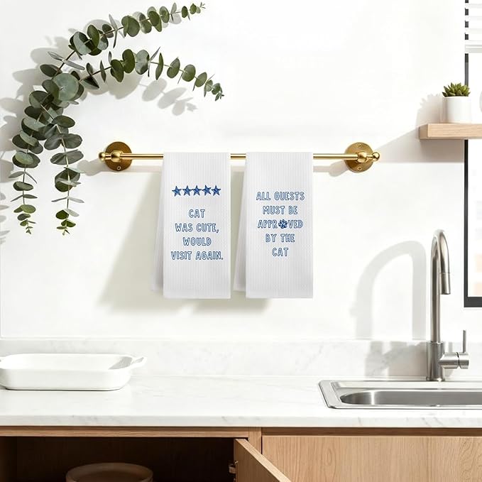 Funny Cat Kitchen Dish Towels, Cat Lover Mom Lady Gifts, Guest Bathroom Decor, Pet Lover Gifts Hand Tea Towels for Bathroom Kitchen, 16x24 Inches Set of 2