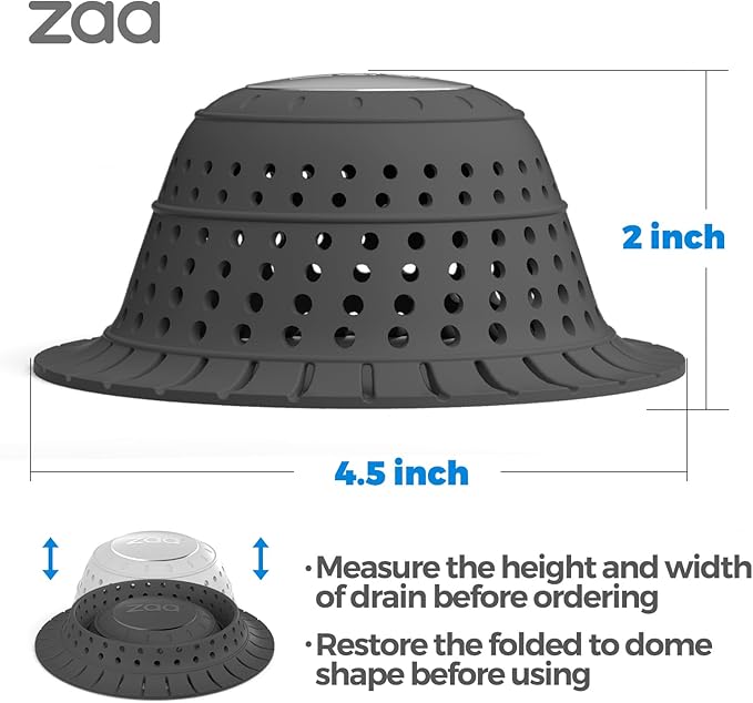 zaa Bathtub Drain Hair Catcher, Premium Silicone Collapsible One Pack Drain Protector for Pop-Up and Regular Drains of Shower, Bathtub, Tub, Bathroom, Sink, Black