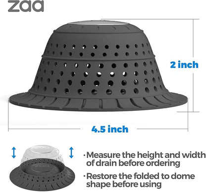 zaa Bathtub Drain Hair Catcher, 2 Pack Silicone Collapsible Bathtub Drain Cover Hair Catcher & Protector for Pop-Up & Regular Drains of Shower, Bathtub, Tub, Bathroom, Sink, Black Black