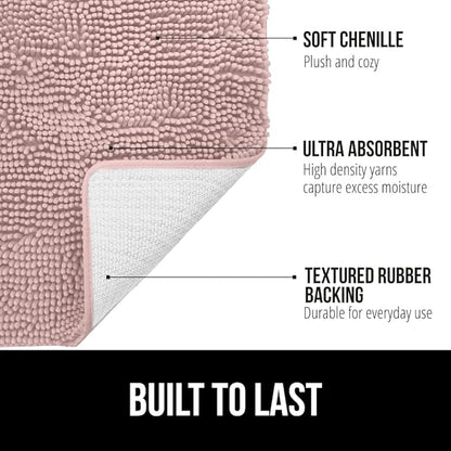GORILLA GRIP Bath Rug Mat 44x26, Soft Absorbent Chenille, Quick Dry Microfiber Mats, Rubber Backing Washable Shower Floor Rugs, Bathmat Runner, US Designed Bathroom Home Decor Accessories Dusty Rose