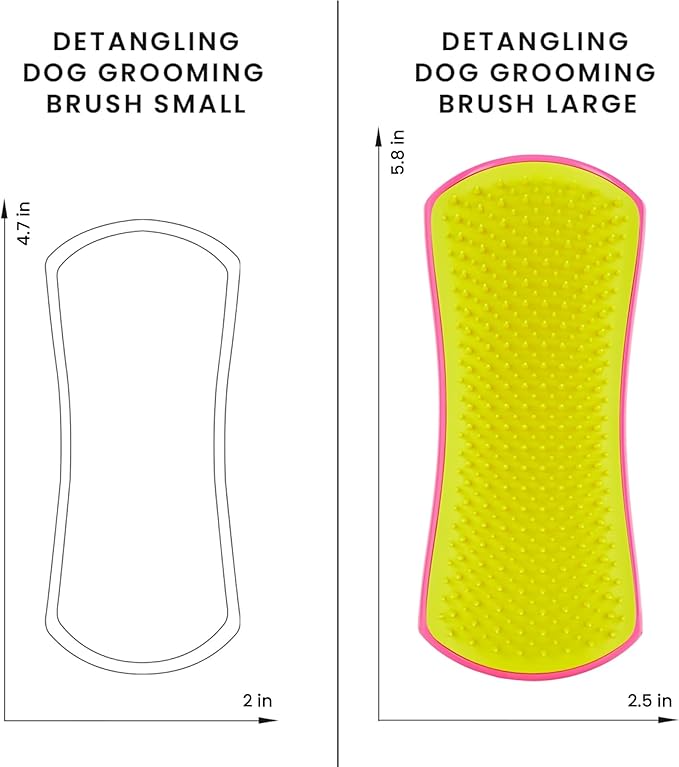 Pet Teezer Detangling Dog Grooming Brush, Dog Bath Brush for Long Haired Breeds and Wet or Dry Fur, Large, Pink & Yellow