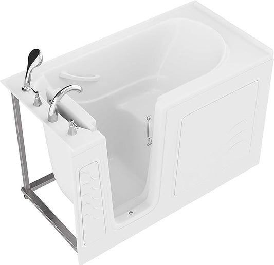 ANZZI Walk-In Soaking Tub 30x60 in Left Drain Quick Fill White – Deep Non-Jetted Bath with ADA Seat, Grab Bar, Slip-Resistant Floor, Quick Fill Faucet & Handheld Shower for Safe Easy Access
