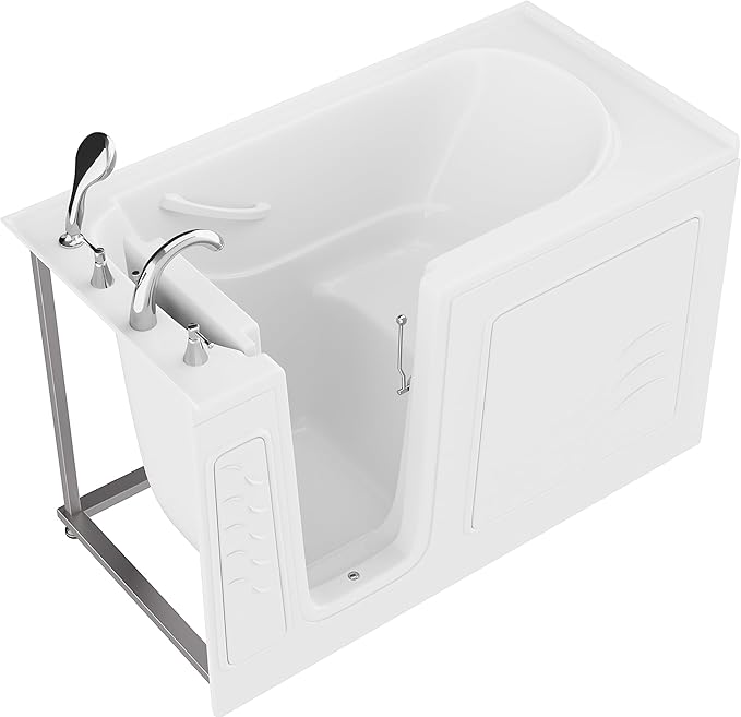ANZZI Walk-In Soaking Tub 30x60 in Left Drain Quick Fill White – Deep Non-Jetted Bath with ADA Seat, Grab Bar, Slip-Resistant Floor, Quick Fill Faucet & Handheld Shower for Safe Easy Access