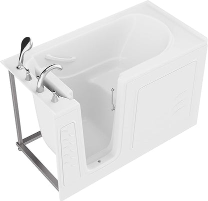 ANZZI Walk-In Soaking Tub 30x60 in Left Drain Quick Fill White – Deep Non-Jetted Bath with ADA Seat, Grab Bar, Slip-Resistant Floor, Quick Fill Faucet & Handheld Shower for Safe Easy Access