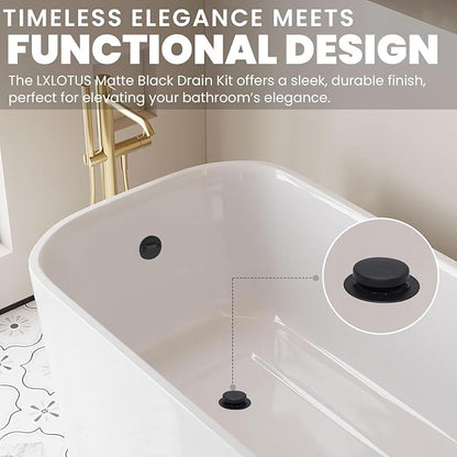 LXLTOUS Matte Black Toe Tap Bathtub Trim Set with Two-Hole Overflow Faceplate, Replacement Tub Drain Kit with 2-Hole Overflow Cover and Universal Fine/Coarse Thread, Fits 1-3/8" and 1-1/2"