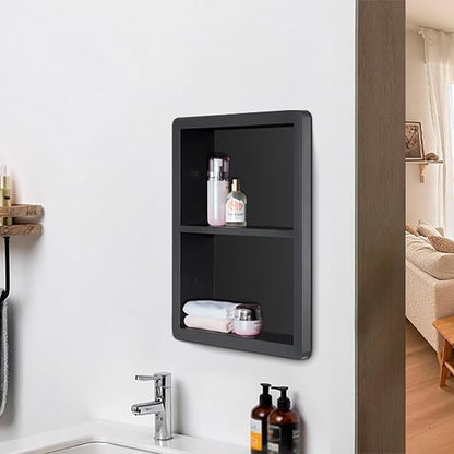 Shower Niche 14x18, Recessed Medicine Cabinet Without Mirror, 304 Stainless Steel Bathroom Storage Cabinet with Shelf, Waterproof Wall Niche for Bathroom in Matte Black