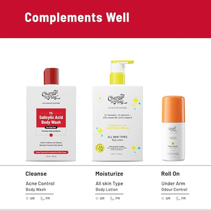 Chemist at Play 1% Salicylic Acid Body Wash | Paraben & SLS Free | Gentle Exfoliating Shower Gel | Prevents Body Acne, Bumpy Skin & Deep Cleanses Skin | For Men & Women | 7.9 Fl oz