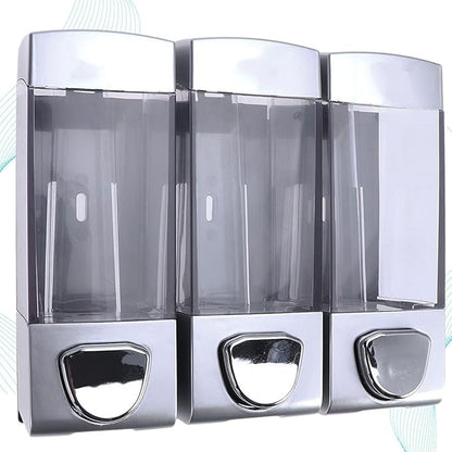 ARTIBETTER Wall-Mounted Shampoo Dispenser and Shower Gel Pump, Three-Chamber Lotion Dispenser Bottle with Spring Release, Bathroom Soap Conditioner Holder for Residential and Commercial Use