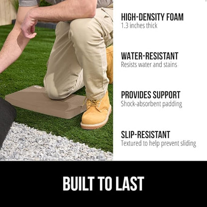GORILLA GRIP Extra Thick Patent Pending Soft Foam Kneeling Pad, 2 PK, Supportive Large Cushion Knee Pads for Gardening, Baby Bath, Dirt and Water Resistant, Workout and Garden Supplies, 17.5x11, Beige