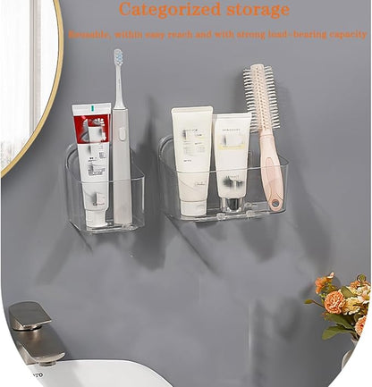 2pcs Adhesive Wall Mount Organizer Box,Acrylic Shelves for Wall,No Drilling Hang Walls,with Self Adhesive Tape,Automatic Draining for Bathroom, Kitchen, Living Room - Clear (Small)