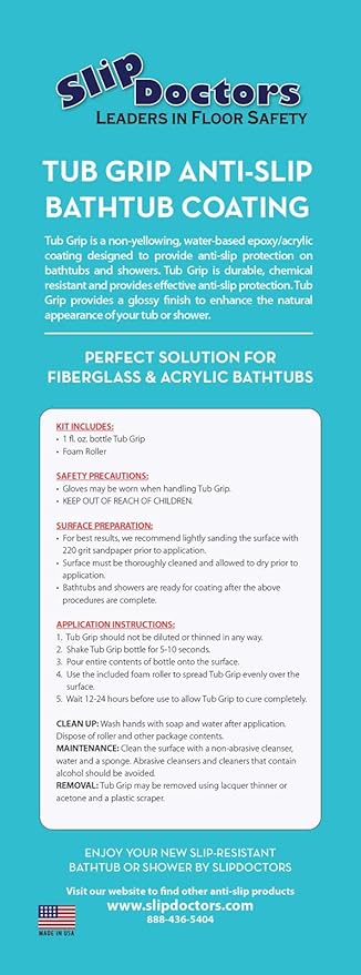Anti-Slip Bath & Shower Floor Solutions (2 Bottles) – Tub Grip – Barefoot Friendly Non-Slip Coating Fixes Slippery Fiberglass & Acrylic Showers & Tubs