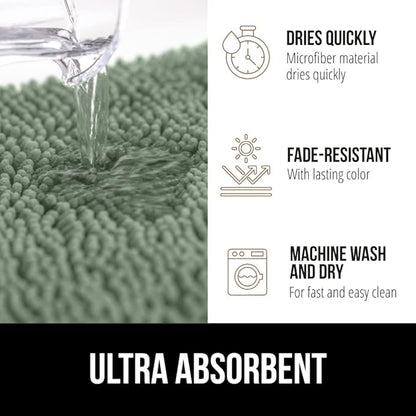 GORILLA GRIP Bath Rug Mat 48x24, Soft Absorbent Chenille, Quick Dry Microfiber Mats, Rubber Backing Washable Shower Floor Rugs, Bathmat Runner, US Designed Bathroom Home Decor Accessories Sage Green