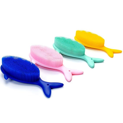 Premium Sensory Brush for Kids or Autism,Soft Silicone Body Scrubber,2 in 1 Sensory Room Occupational Therapy Fidget Brushes,Silicone Loofah,Pets Shower Brushes Bath Brush Shampoo Brush(Whale-Teal)